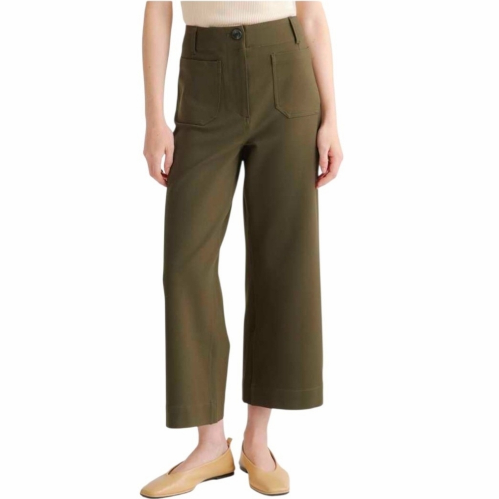 Quince Ultra Stretch Ponte Cropped Wide Leg Pant Sz 10 Olive Green